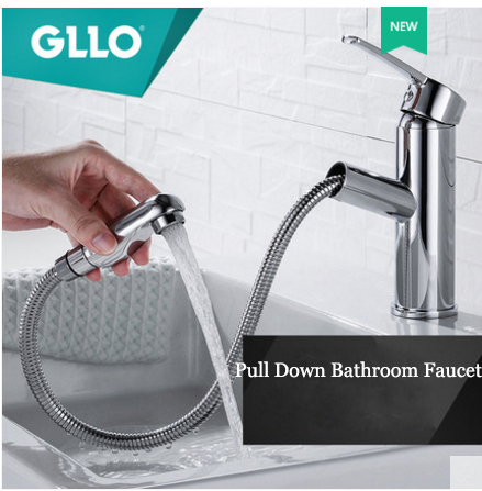 GLLO Bathroom Faucets GL-32IJ Polished Chrome Single Hole Bathroom Faucet With Pull Out Sprayer