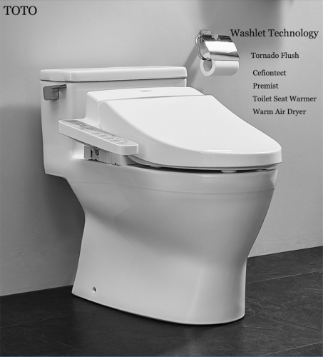 TOTO Toilets CES6631A+TCF345C2CS TOTO Washlet Modern Toilets Stored Hot Tornado Flush One Piece Toilet With Bidet Toilet Seat 1.0 GPF