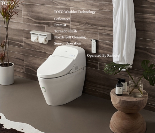 TOTO CES9433CS TOTO Washlet Dual Flush Auto Tornado Flush Auto Lid Stored Hot Water Intelligent One Piece Toilet With Toilet Seat Warmer 0.8 GPF
