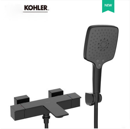 Kohler Shower Faucets 76698T Kohler Bathroom Shower Faucets 1/2" Thermostatic Mixing Valve Trim Luxury Black Tub Spout Handheld Shower Head 3 Spray