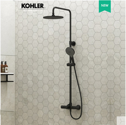 Kohler Shower Faucets 23125T Kohler July Black Dual Shower Head 1/2" Thermostatic Rain Shower Heads Tub Spout Hand Held Shower Heads 3 Spray