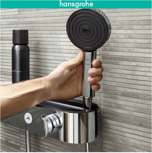 Hansgrohe Shower Heads 24340 & 24111 Pulsify Thermostatic Shelf Tub Spout Handheld Shower Head 3 Spray