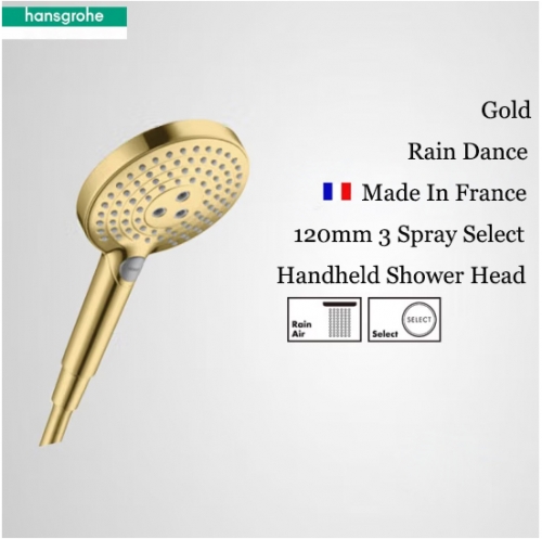 Hansgrohe Hand Held Shower Heads 265214 Gold Raindance 120 mm 3 Spray With Hose