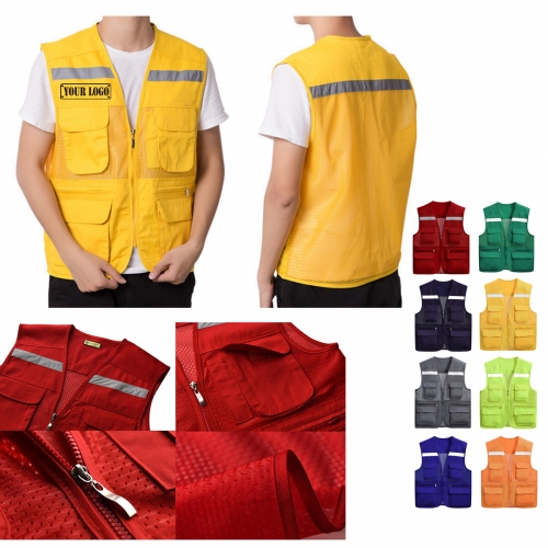 Men's Work Utility Vest w/ Reflective Stripes