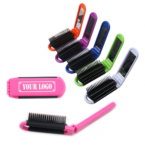 Compact Folding Hairbrush with Mirror