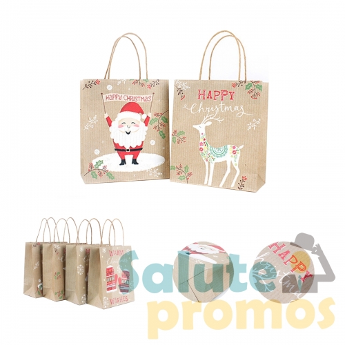 4 Pieces Holiday Kraft Shopping Bags
