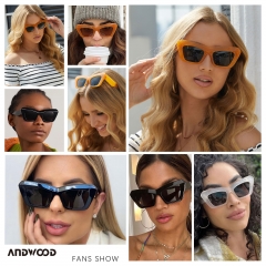 ANDWOOD Vintage Cat eye Square Sunglasses Women 90s Cateye Frame Sun glasses Stylish Classic 70s Eyewear Black Shades