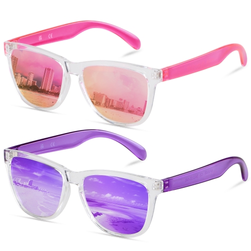 ANDWOOD Sunglasses for Women Men Mirrored UV Protection Cute Fun Teen Girls Sun glasses Outdoor Running Shades Mirror Hot Pink Purple