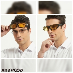 ANDWOOD Night Vision Glasses for Driving Men Women Anti Glare Polarized Clearsight Wrap Around Fit Over