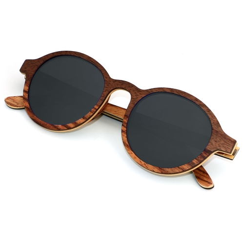 ANDWOOD Wood Sunglasses Polarized for Men Women UV Protection Wooden Sun Glasses Bamboo Shades Round Black Handmade