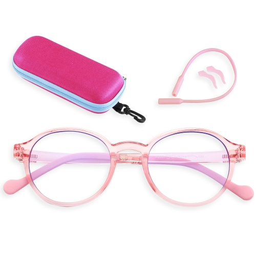 ANDWOOD Blue Light Glasses Kids Girls Boys Computer Gaming Anti Blue Ray Age3-12 Unbreakable TR90 Frame With Case Pink