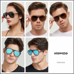 ANDWOOD Wood Sunglasses Polarized for Men Women UV Protection Wooden Sun Glasses Bamboo Shades Aviator Walnut Ebony Handmade