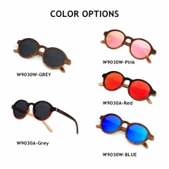 ANDWOOD Wood Sunglasses Polarized for Men Women UV Protection Wooden Sun Glasses Bamboo Shades Round Black Handmade