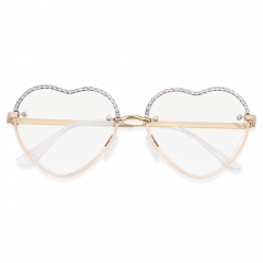 ANDWOOD Trendy Heart Shaped Blue Light Blocking Glasses Womens Rhinestone Love Eye Computer Eyeglasses Diamond Lovely Metal Frame