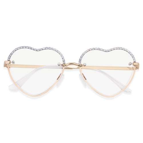 ANDWOOD Trendy Heart Shaped Blue Light Blocking Glasses Womens Rhinestone Love Eye Computer Eyeglasses Diamond Lovely Metal Frame