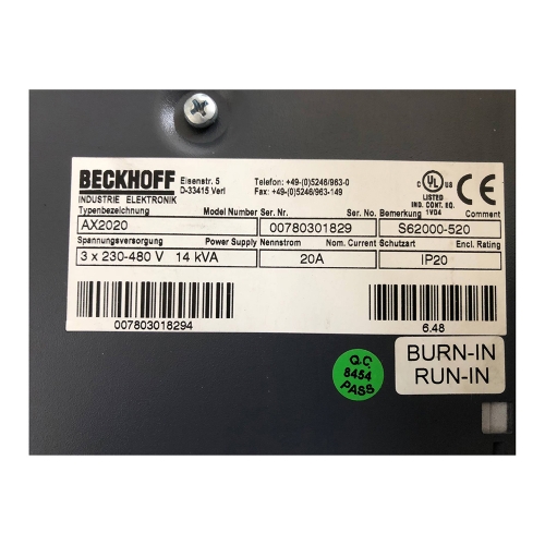 Beckhoff AX2020 Servo Drive