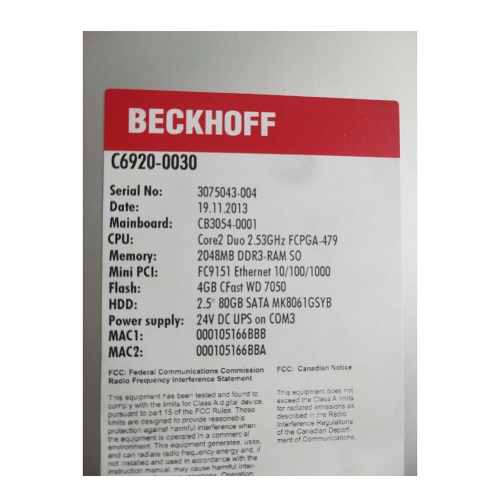 Beckhoff C6920-0030 Main Controller