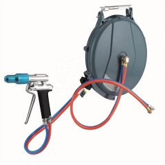 Auto shop ceiling air and water retractable hose reel