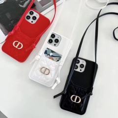 Dior iPhone 12 用ケースディオール iPhone 13 Pro 用ケース レザー 衝撃吸収マット感 ショルダー付き カード収納 レンズ保護 6.1インチ アイフォン12 用 12 Pro用カバー