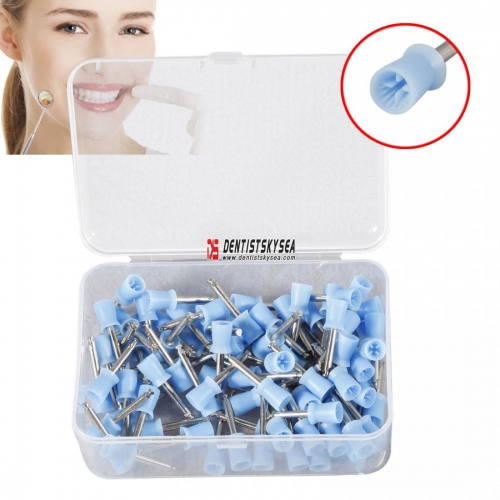 100 Dental Prophy Polish Polishing Cups Brushes Webbed Latch Type Rubber Blue