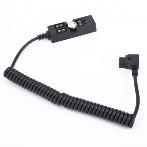 0.5-2m Coiled Male D-TAP to 3 Port Female D-Tap with USB-A 2.0 Splitter with 1/4