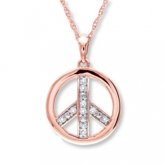 Fashion Jewelry Sterling Silver Artificial Diamond Peace Signe Pendant Necklace