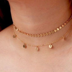 Fashion Sterling Silver 14K Gold Plated Multi Tiny Disc Choker Necklace
