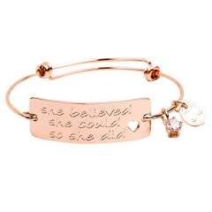 Expandable Charm Bracelet "Love the Life You Live", Inspirational Stackable Bangle