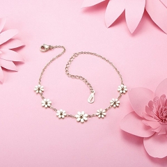 Landou Jewelry Woman Sterling Silver Rose Gold Adjustable Daisy Flowers Bracelet