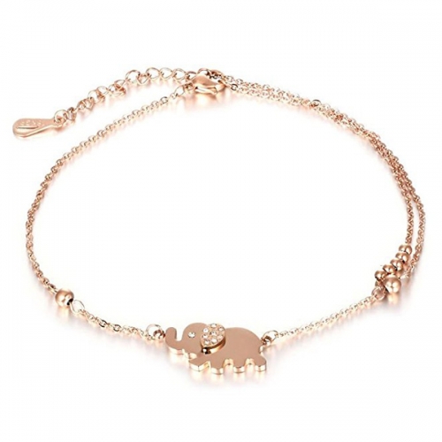 Rose Gold Plated Sterling Silver Trendy Small Elek Charms Bracelet with Double Chain