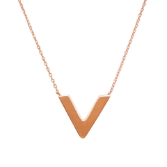 925 Sterling Silver Rose Gold Plated High Polish Small V Shaped Necklace