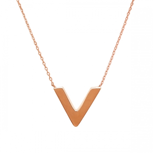 925 Sterling Silver Rose Gold Plated High Polish Small V Shaped Necklace