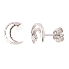 Plain Design 925 Sterling Silver Small Crescent Moon Stud Earrings for Girls