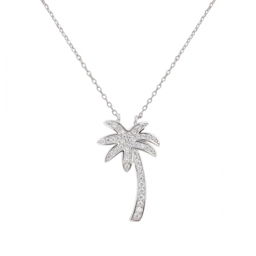 Fashion Jewelry 925 Sterling Silver Cubic Zirconia Palm Tree Necklace