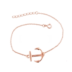 Hot Sale Jewelry Sterling Silver High Polish Rose Gold Small Anchor Bracelet