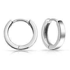 High Polish 925 Sterling Silver Plain Huggie Hoop Earrings 14mm