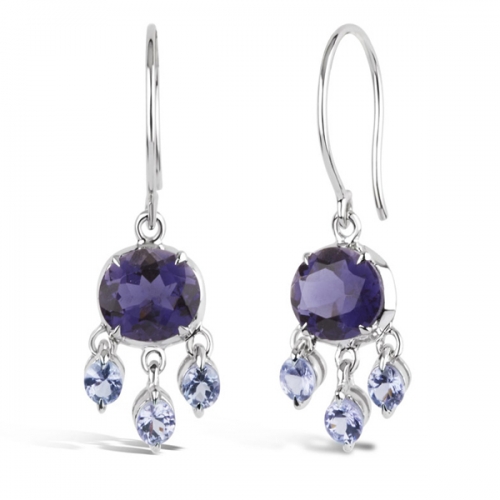 Landou Jewlery 925 Sterling Silver Tanzanite Gemstone Dangle Earrings