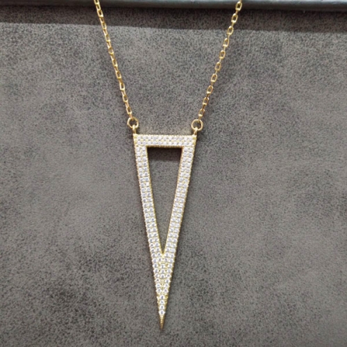 American Jewelry 925 Sterling Silver Pave Setting CZ Long Triangle Necklace