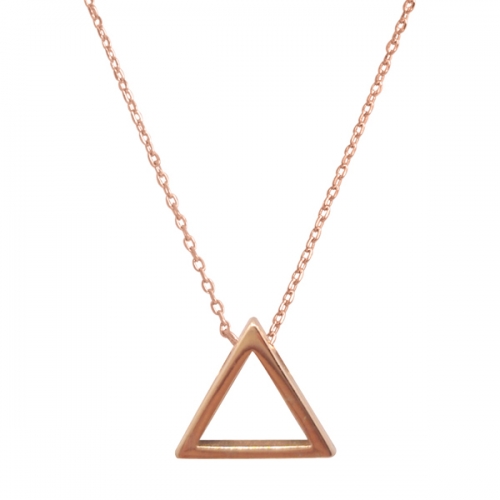 High Polish Sterling Silver Rose Gold Plated Triangle Shaped Necklace