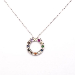 Jewish Jewelry Sterling Silver Multi Color Stone Round Circle Engraved Necklace