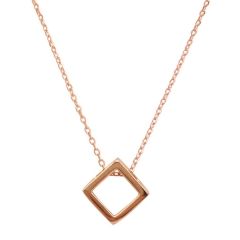 Simple Design Sterling Silver Rose Gold Plated High Polish Square Necklace