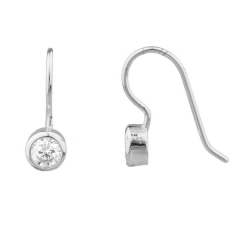 Simple Jewelry 925 Sterling Silver Bezel-set Solitaire Small Hook Earrings