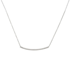 Best Friends 925 Sterling Silver Pave Cubic Zirconia Curved Bar Necklace