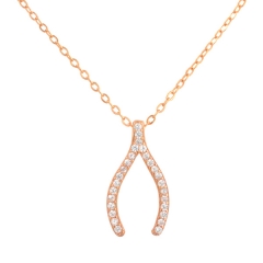 Petite Dedsign 925 Sterling Silver Pave CZ Y Shaped Wishbone Necklace