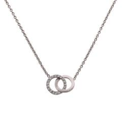 Rose Gold Plated Sterling Silver Pave CZ Double Circle Link Interlocking Necklace