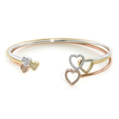 Rose Gold Sterling Silver Cubic Zirconia Heart Cuff Bangle for Women