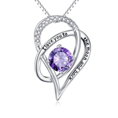 I Love You to the Moon and Back CZ Heart Pendant Necklace in Silver