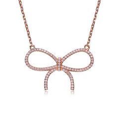 Sterling Silver Rose Gold Plated Cubic Zirconia Bowknot Necklace Design