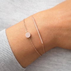 Fashion Plain Jewelry Sterling Silver Custom Small Round Disc Bracelet