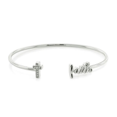 Landou Jewelry Sterling Silver Cubic Zirconia Faith/Cross Sentiment Bangle